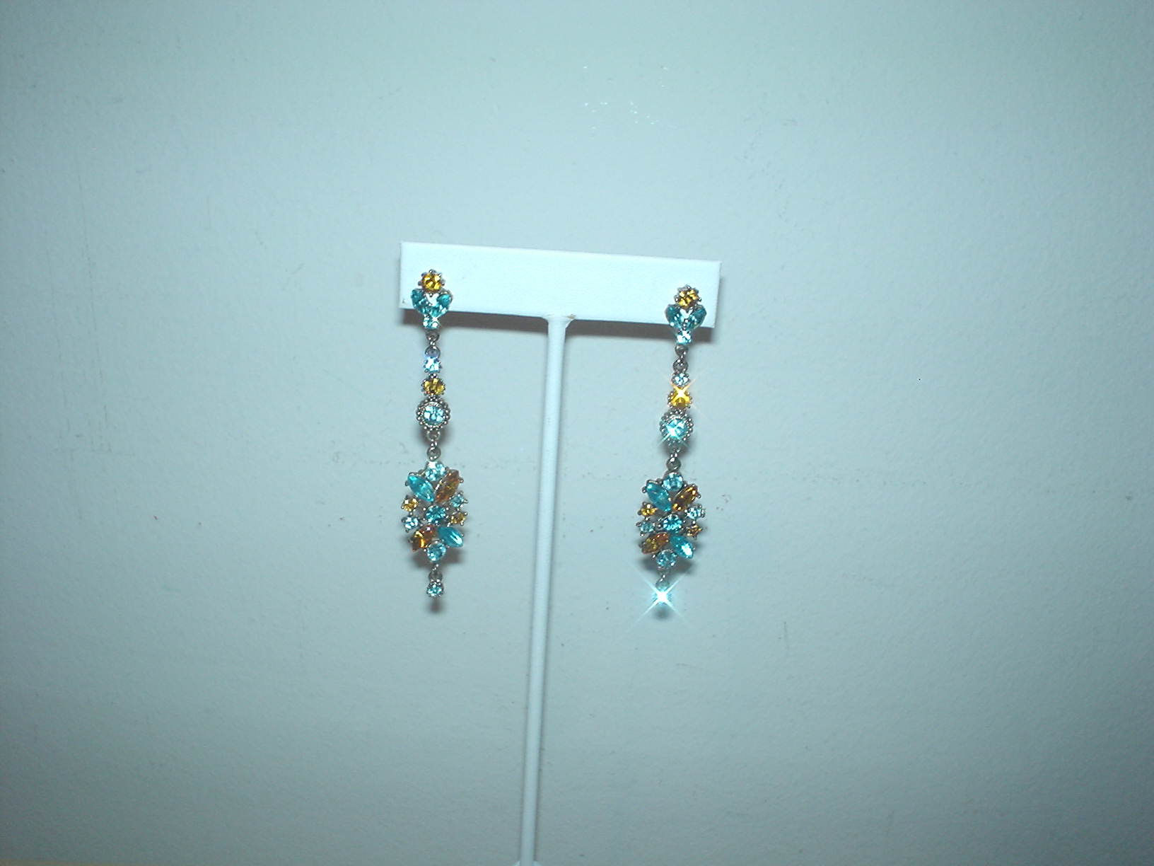 Turquoise orange rhinestone earrings
